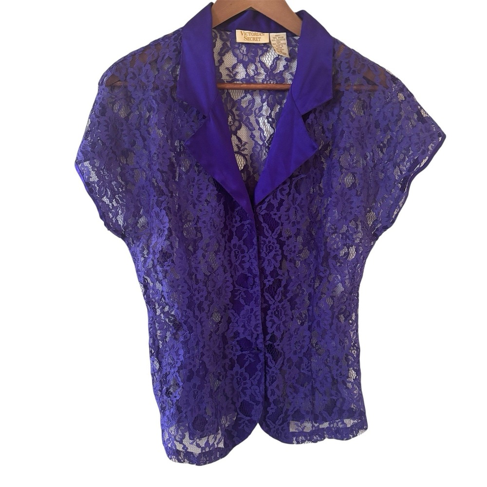 Vintage Victorias Secret Womens Top Size Med Gold‎ Label Lace Coquette Purple